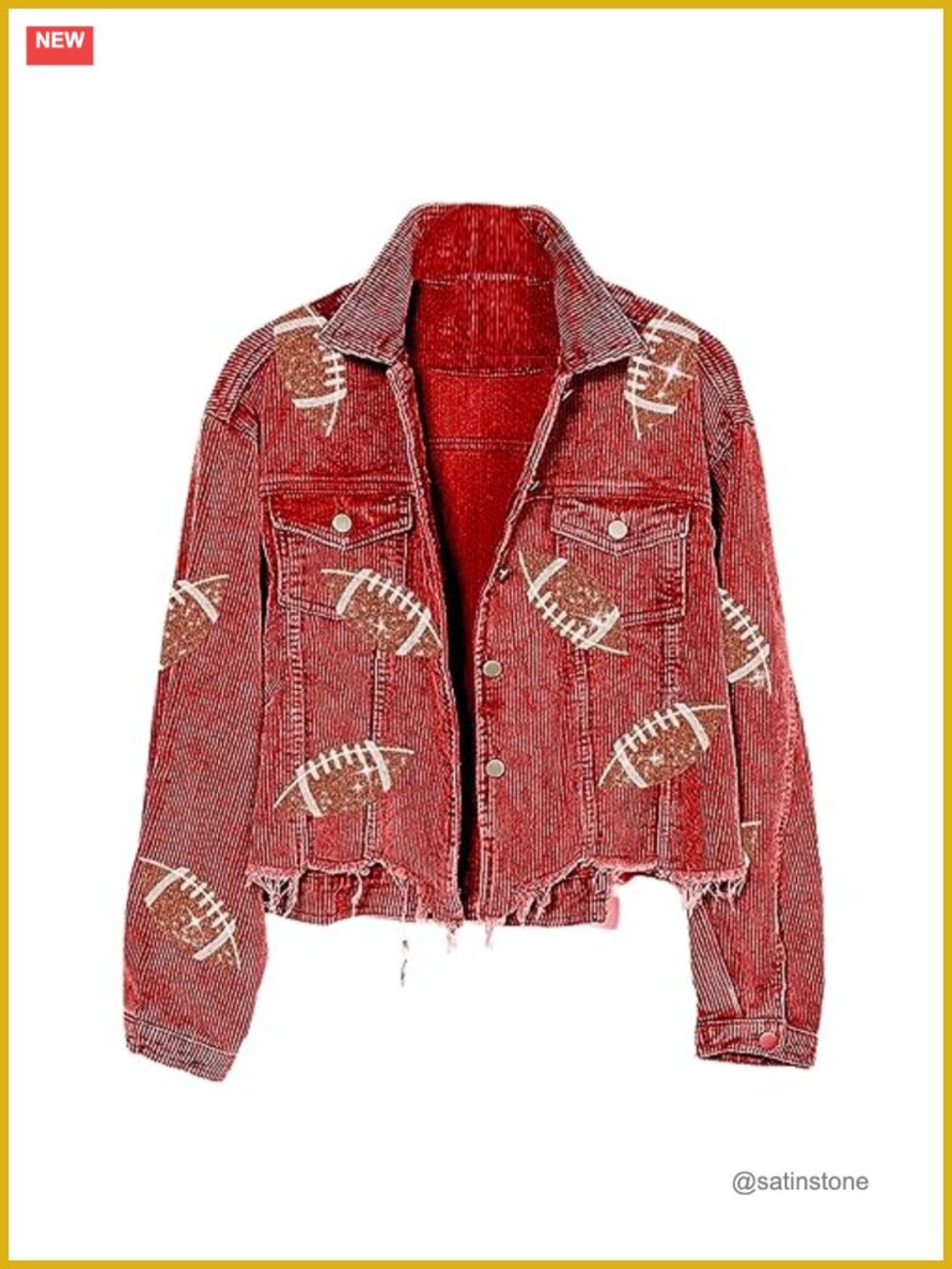 Vintage Cropped Corduroy Sequin Rugby Football Jacket Button Front